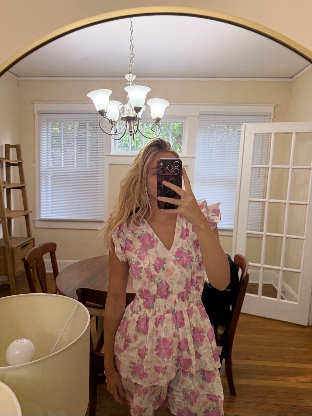 Floral Pink Ruffled V-Neck Dress